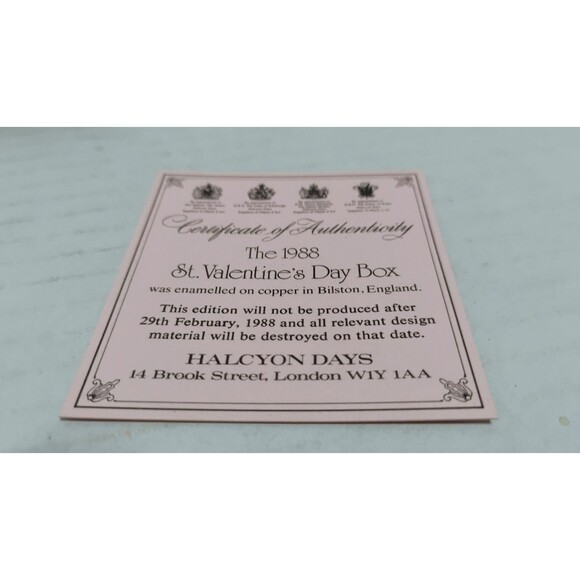 VTG HALCYON DAYS ENAMELS 1988 ST. VALENTINE’S DAY HANDPAINTED TRINKET BOX W COA - Picture 8 of 9
